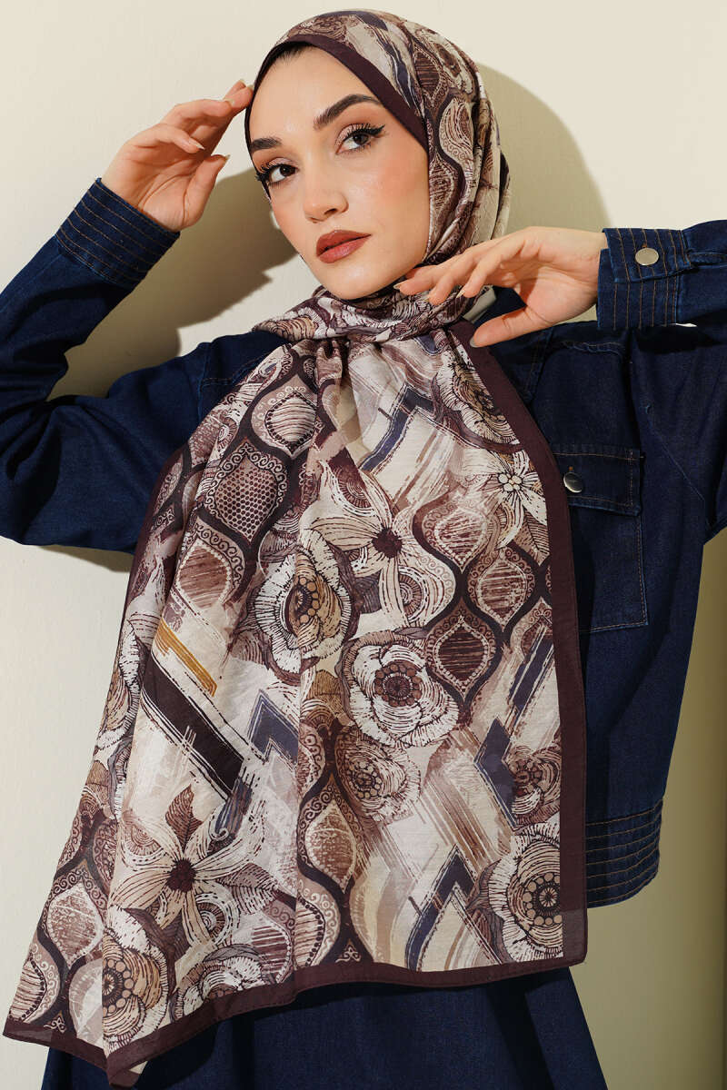 Tulip Print Modal Shawl - Chestnut