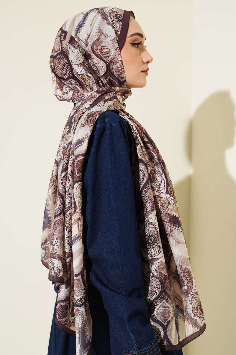 Tulip Print Modal Shawl - Chestnut