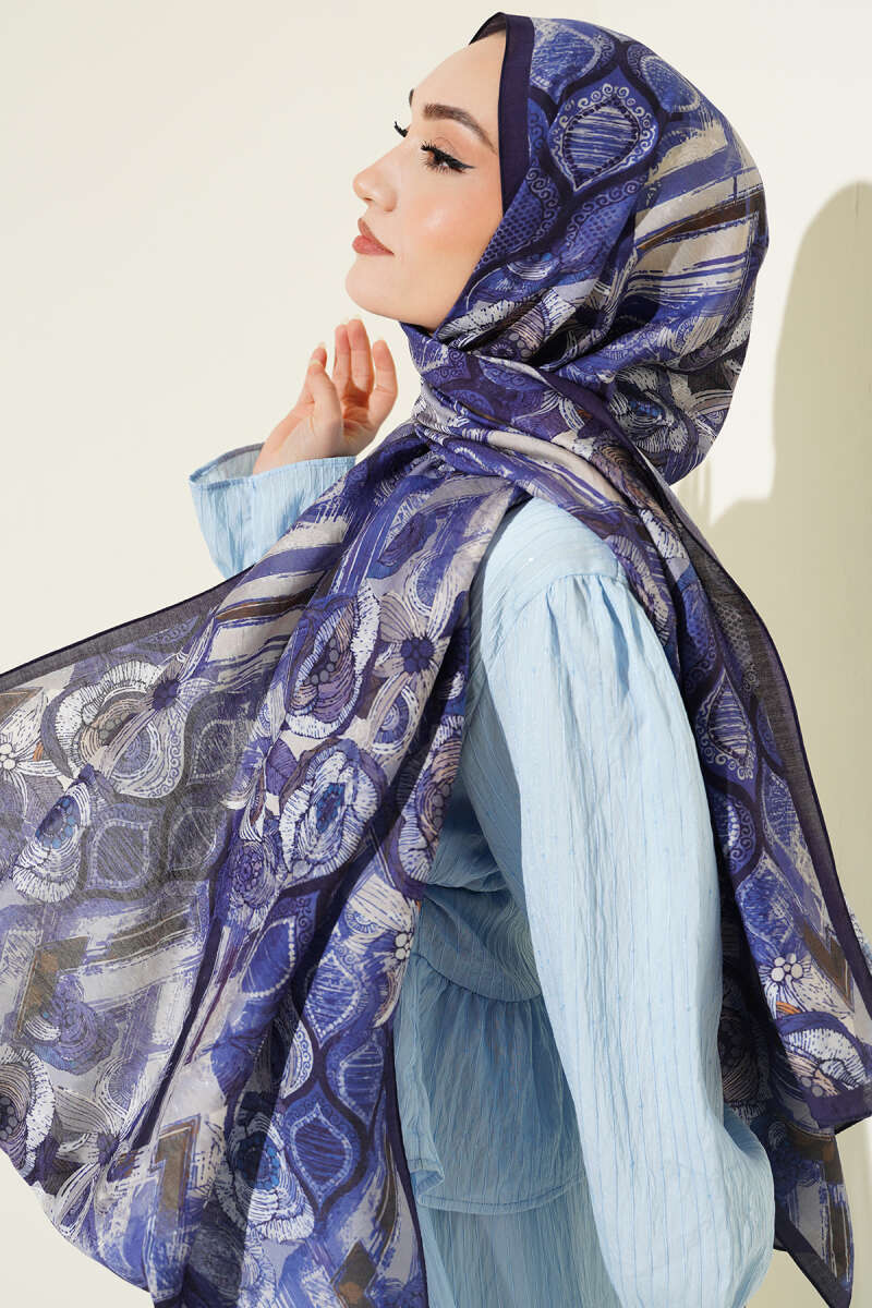 Tulip Print Modal Shawl - Saxe Blue
