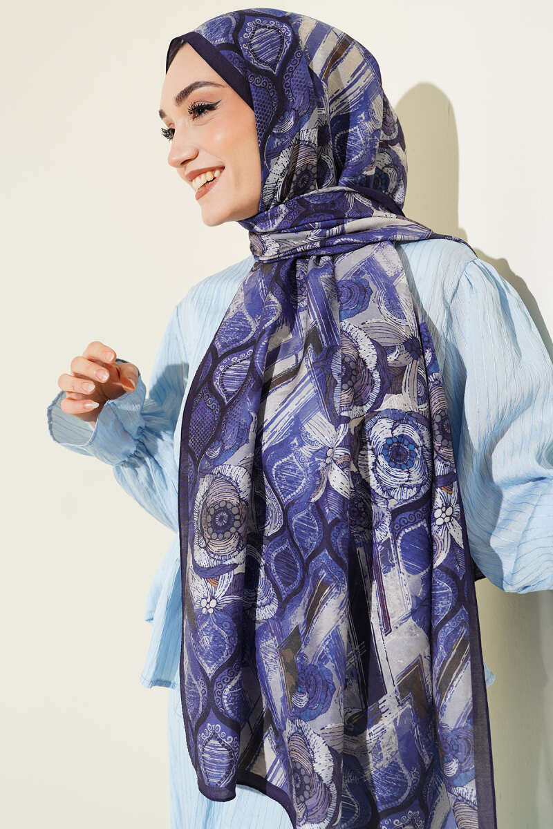 Tulip Print Modal Shawl - Saxe Blue