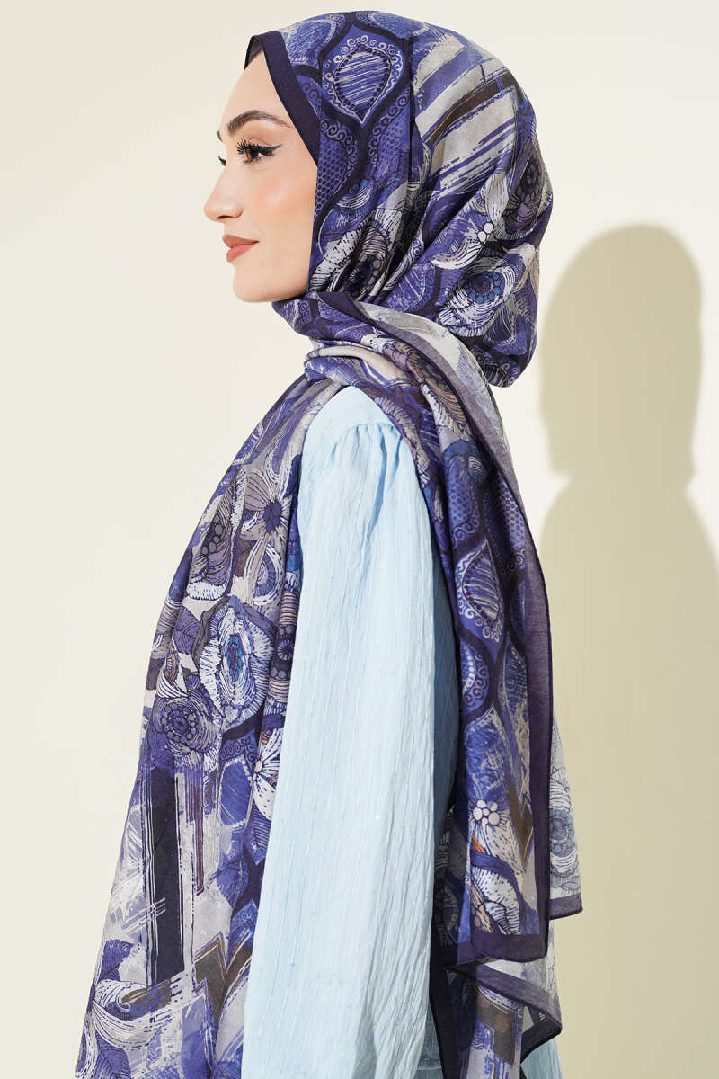 Tulip Print Modal Shawl - Saxe Blue