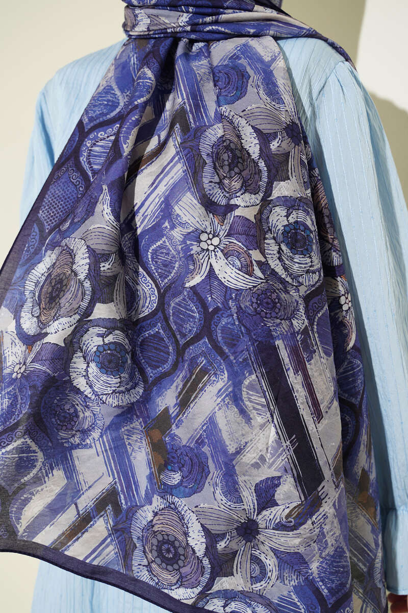 Tulip Print Modal Shawl - Saxe Blue