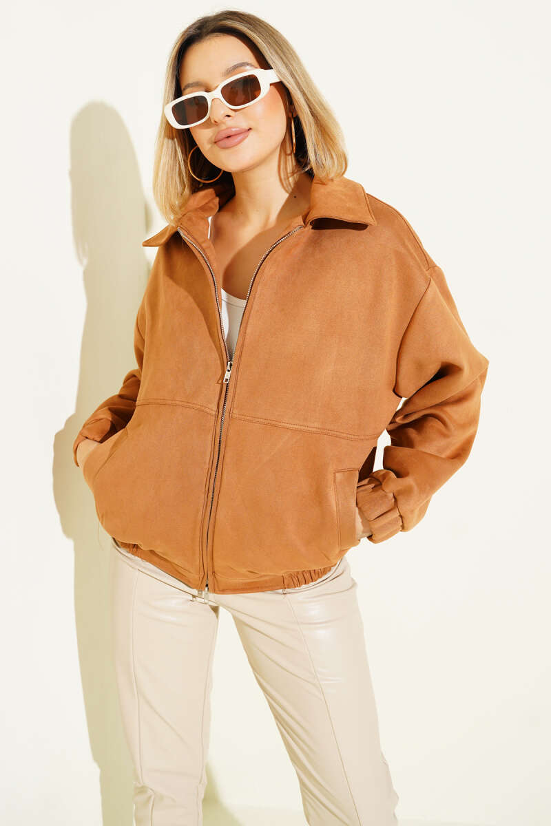 Zip Jacket with Elastic Detail - Tan