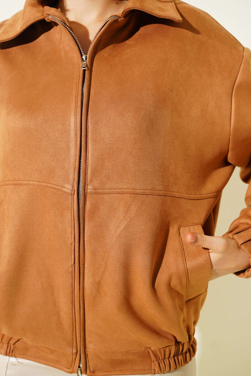 Zip Jacket with Elastic Detail - Tan