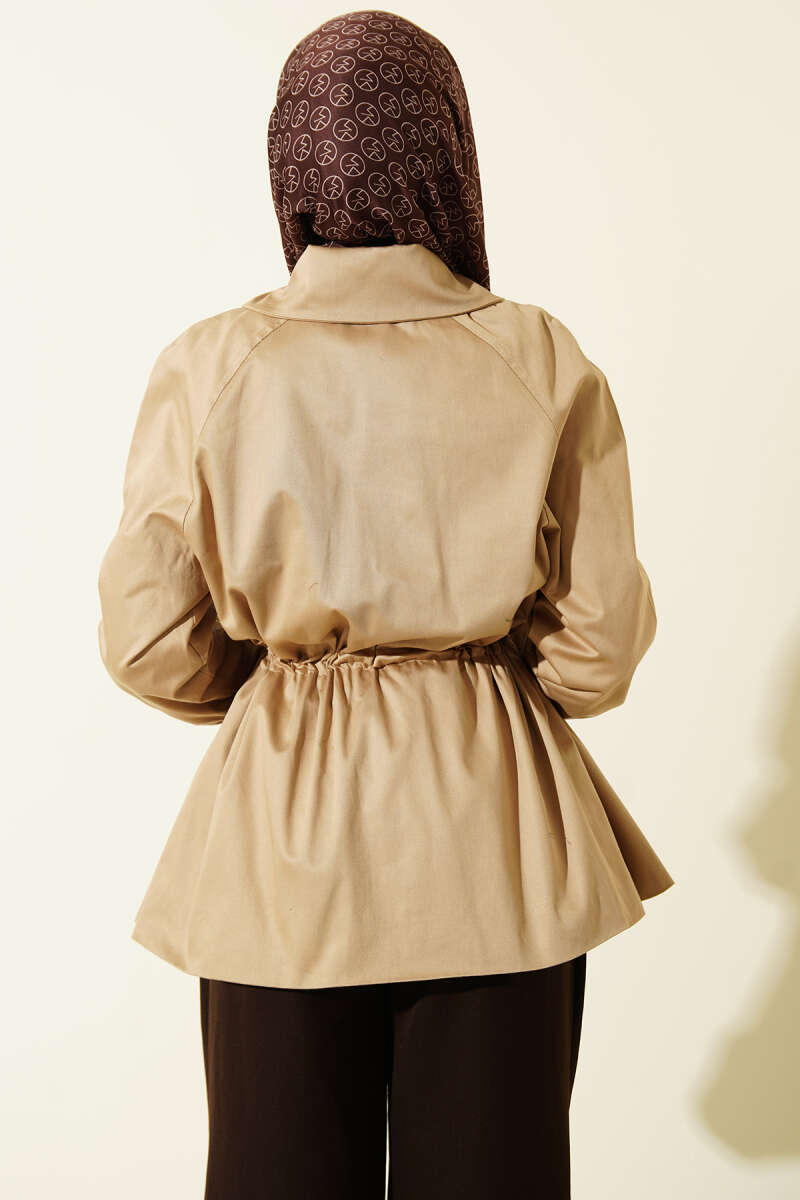 Zip Jacket with Drawstring Waist - Beige