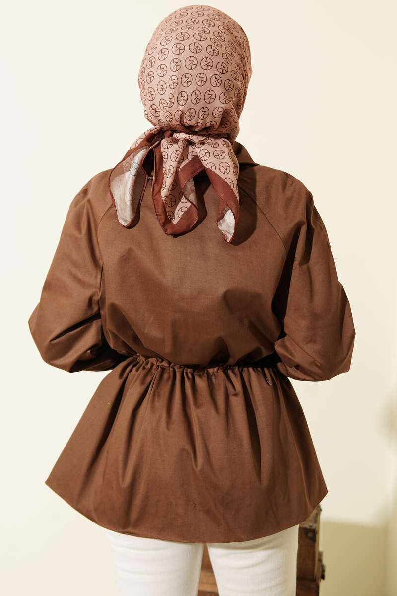Zip Jacket with Drawstring Waist - Chestnut