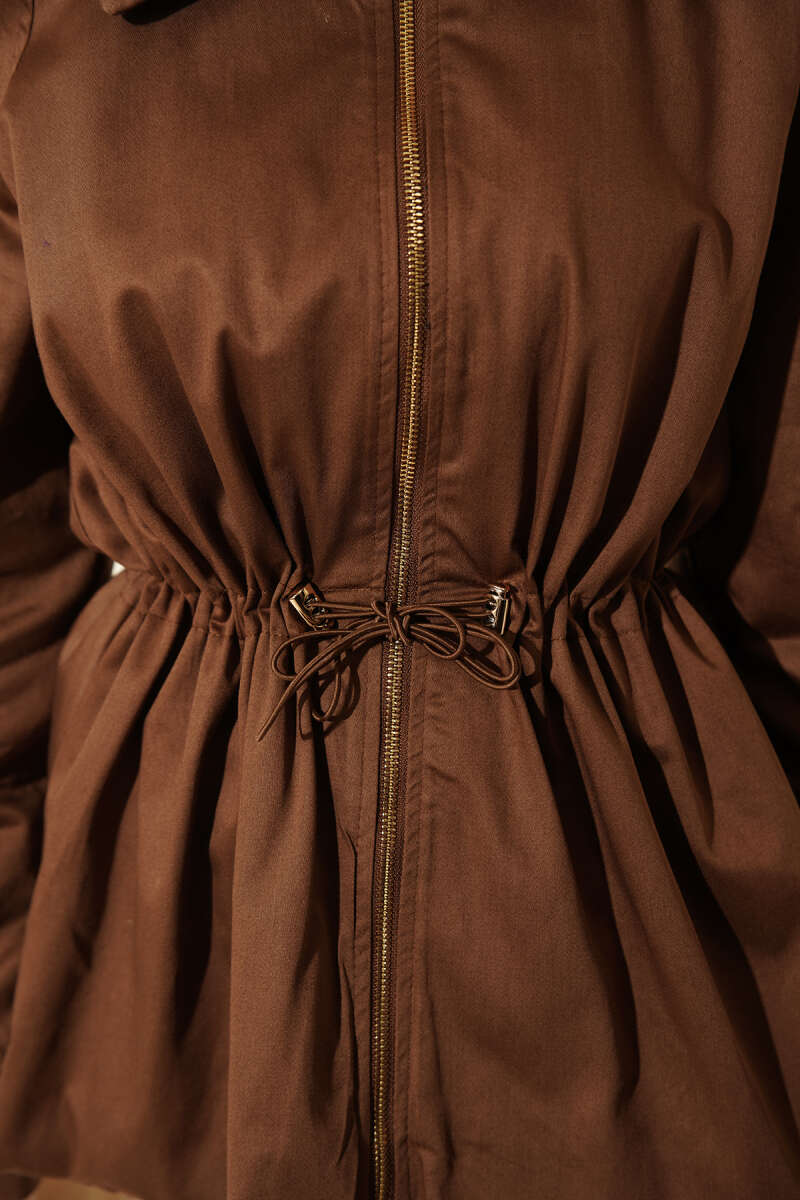 Zip Jacket with Drawstring Waist - Chestnut