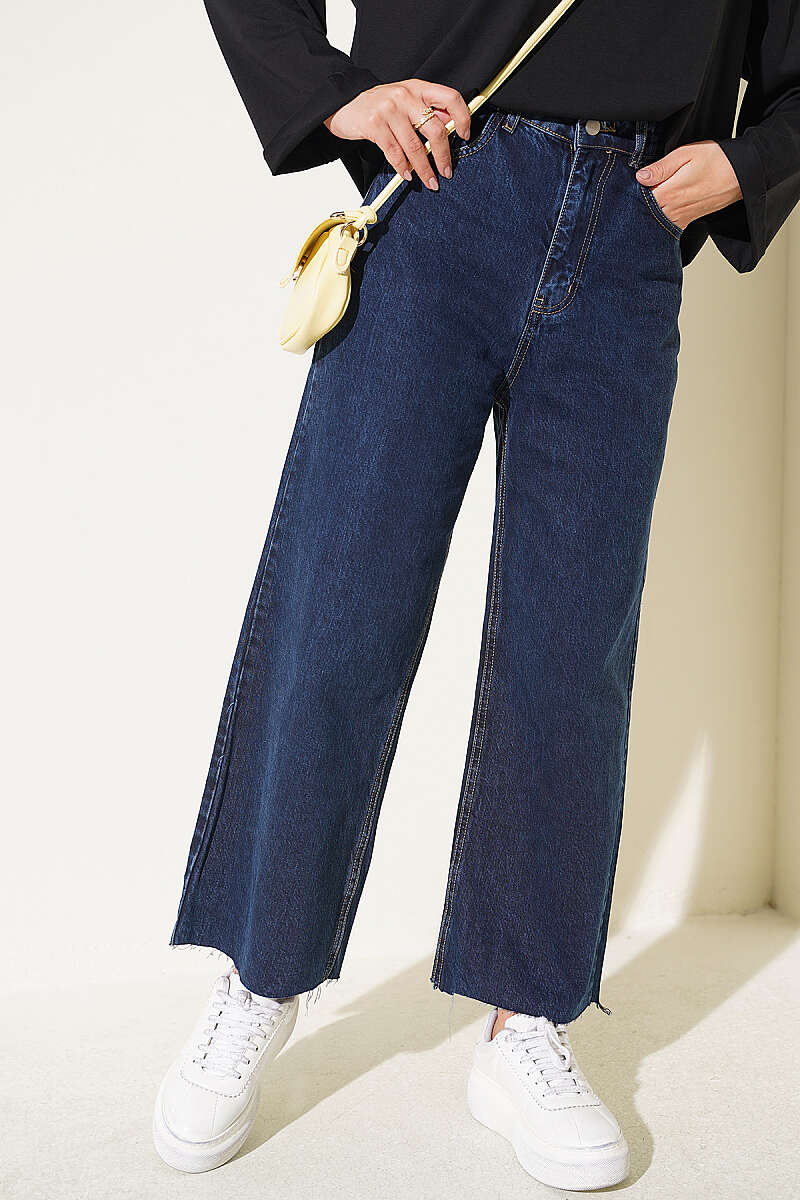 Laser-Cut Jeans with Pockets - Navy