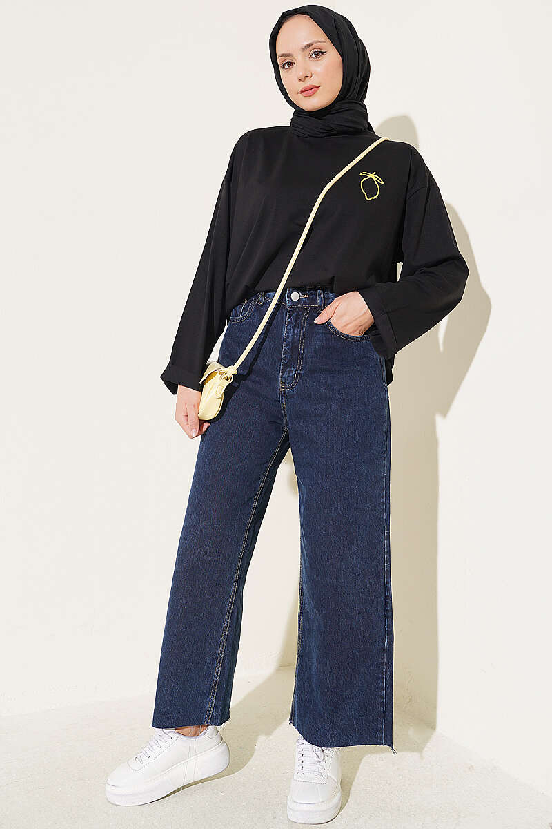 Laser-Cut Jeans with Pockets - Navy