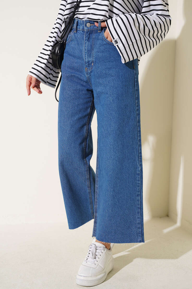 Laser-Cut Jeans with Pockets - Blue