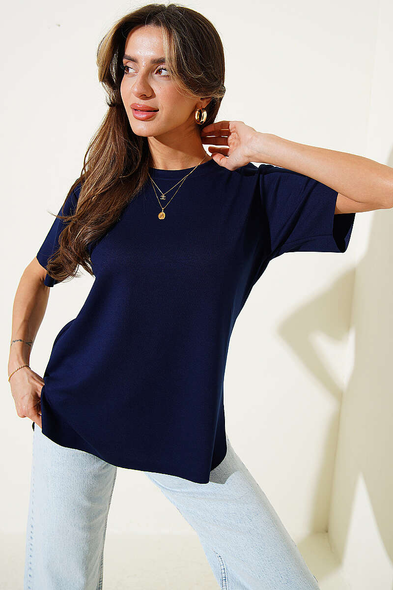 Basic Laser-Cut T-Shirt - Navy