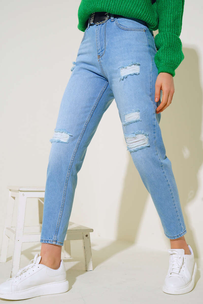Laser-Distressed Jeans - Ice Blue