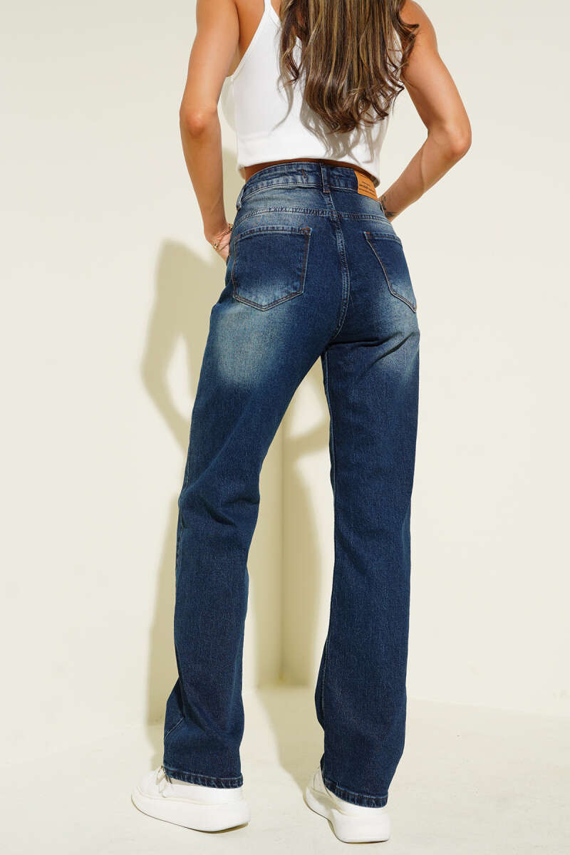 Laser-Distressed Straight-Leg Jeans - Blue