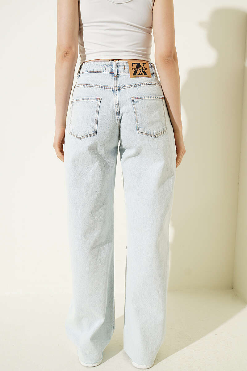 Laser-Finish Denim Palazzo Pants - Light Wash