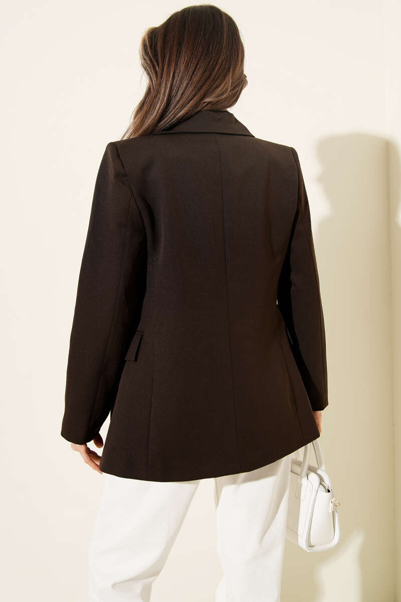 Single-Button Blazer with Leopard Lining - Brown