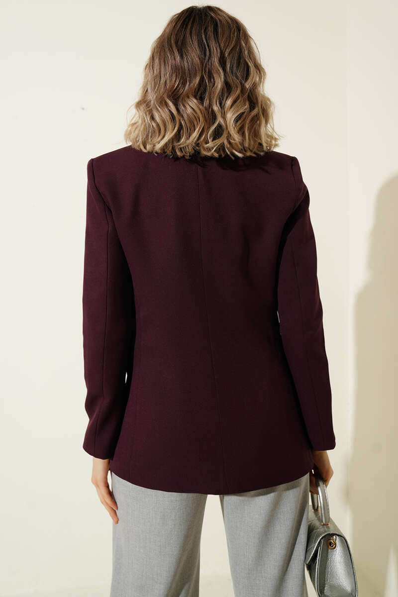 Single-Button Blazer with Leopard Lining - Plum