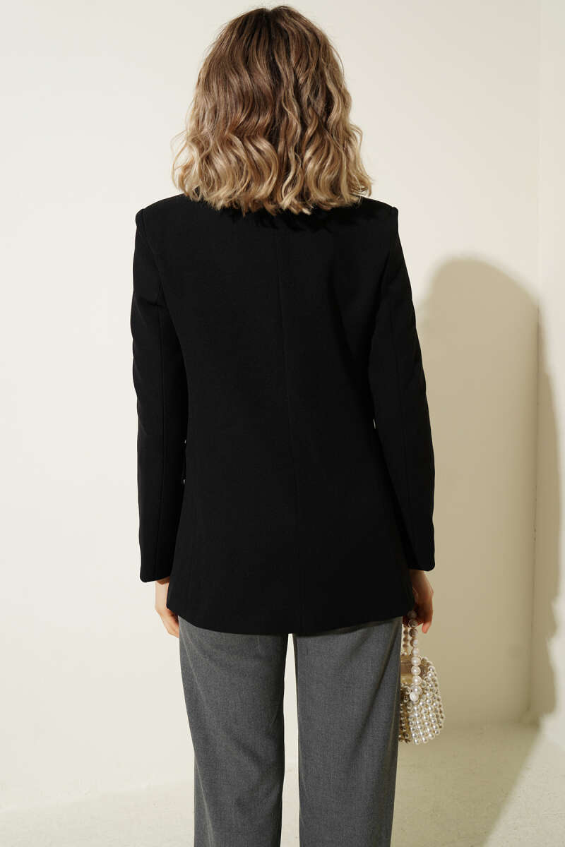 Single-Button Blazer with Leopard Lining - Black