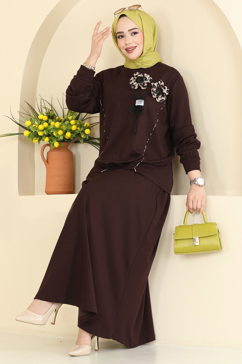 Leopard Floral Modal Two-Piece Set - Brown