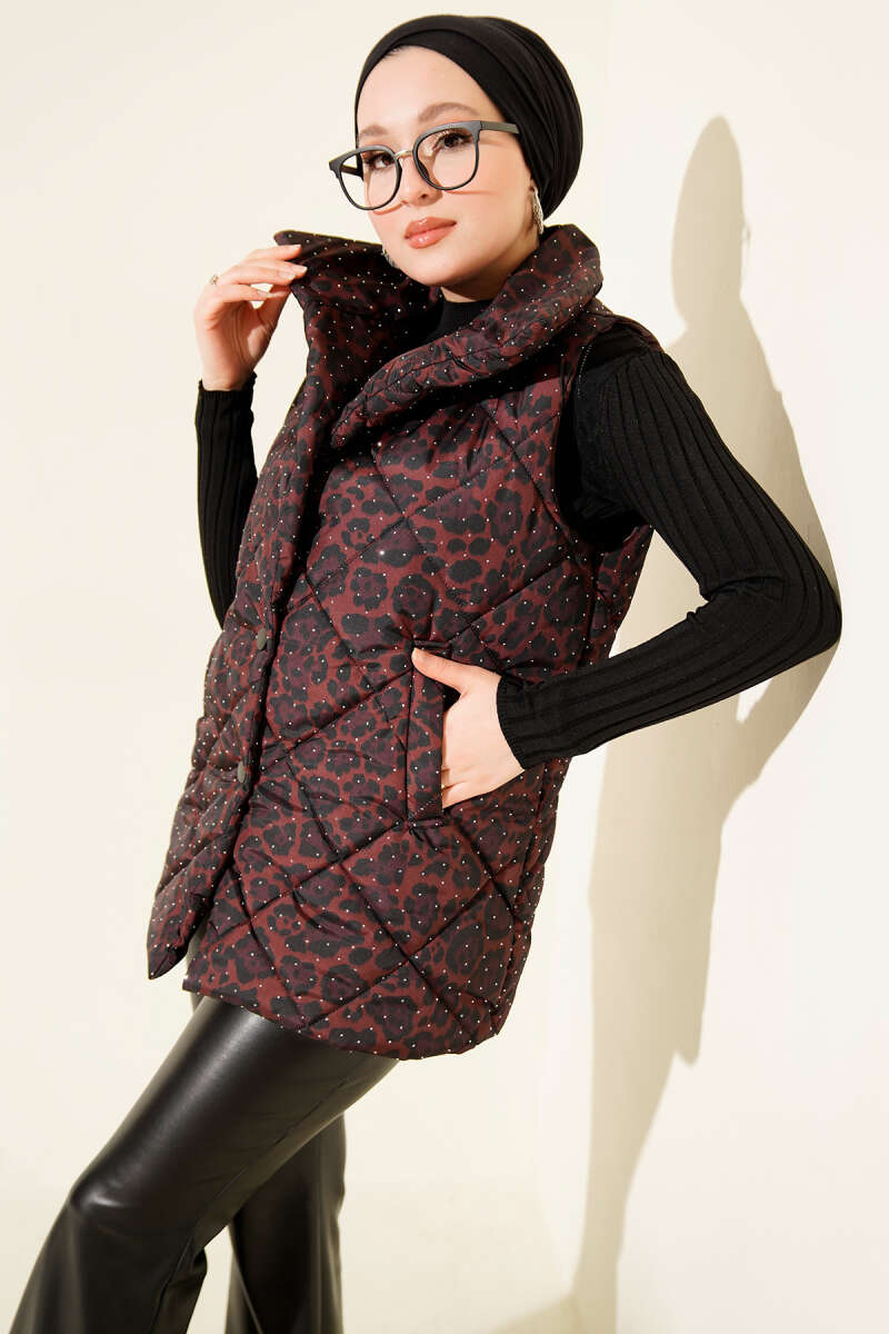 Leopard Stone Quilted Vest - Brown