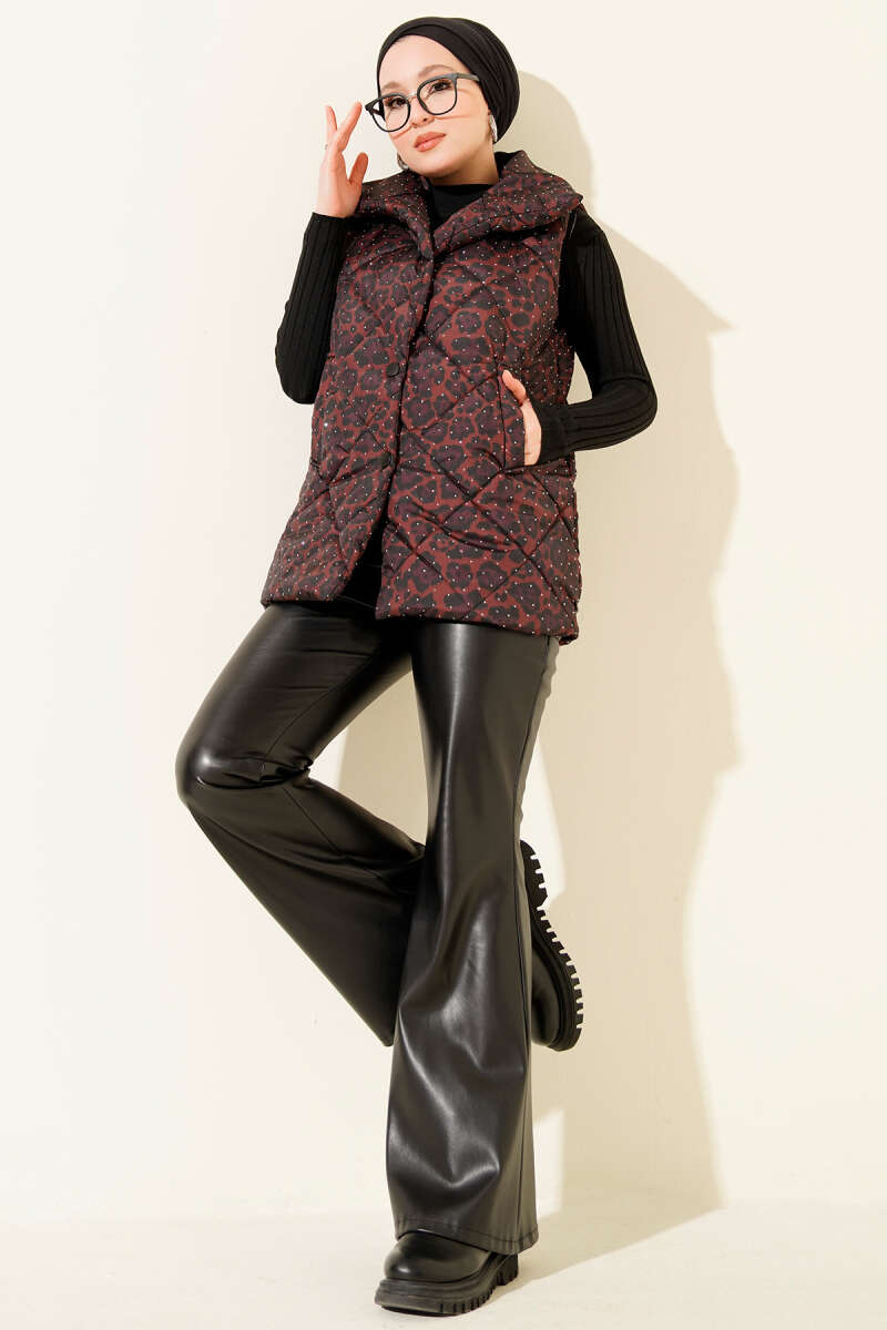 Leopard Stone Quilted Vest - Brown