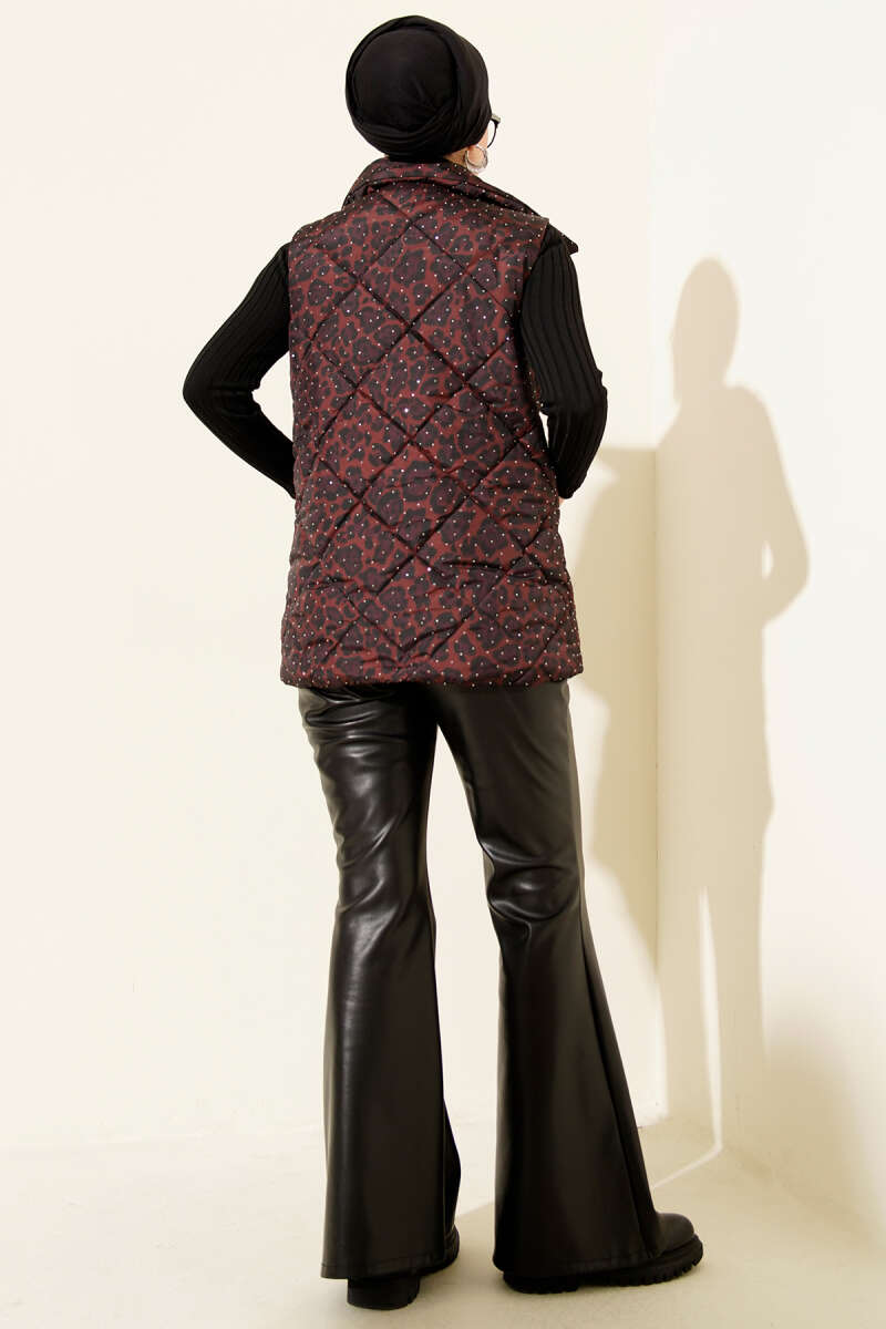 Leopard Stone Quilted Vest - Brown