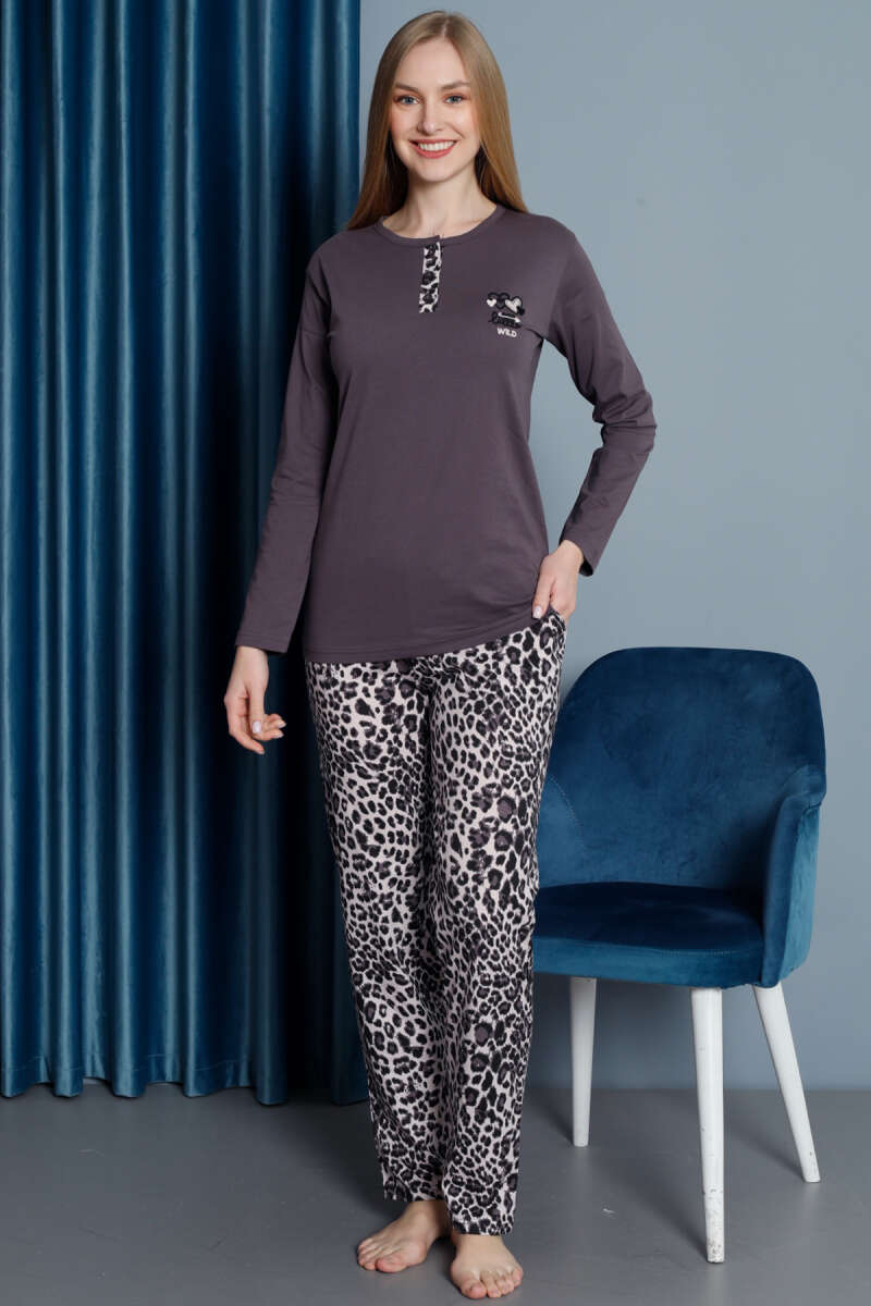 Leopard Long-Sleeve Pyjama Set - Smoke Grey