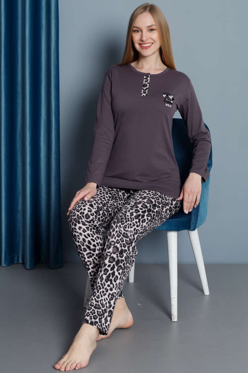 Leopard Long-Sleeve Pyjama Set - Smoke Grey