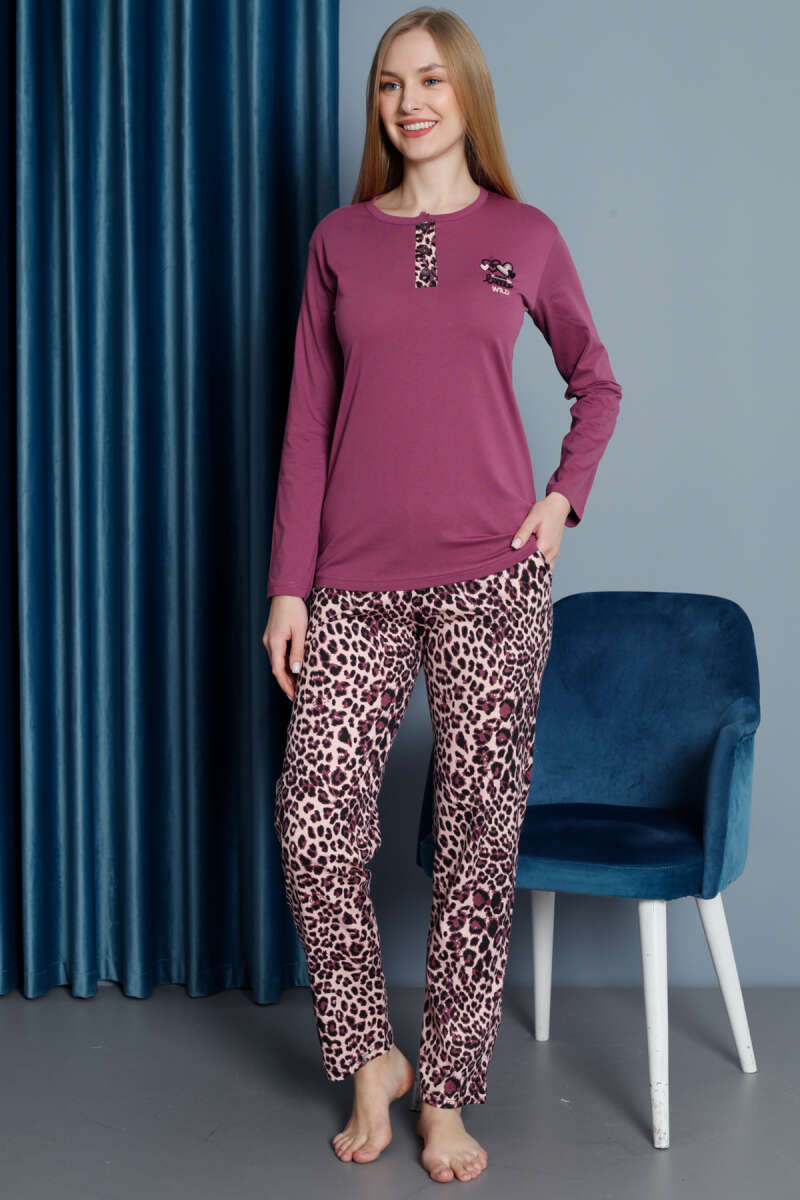 Leopard Long-Sleeve Pyjama Set - Magenta