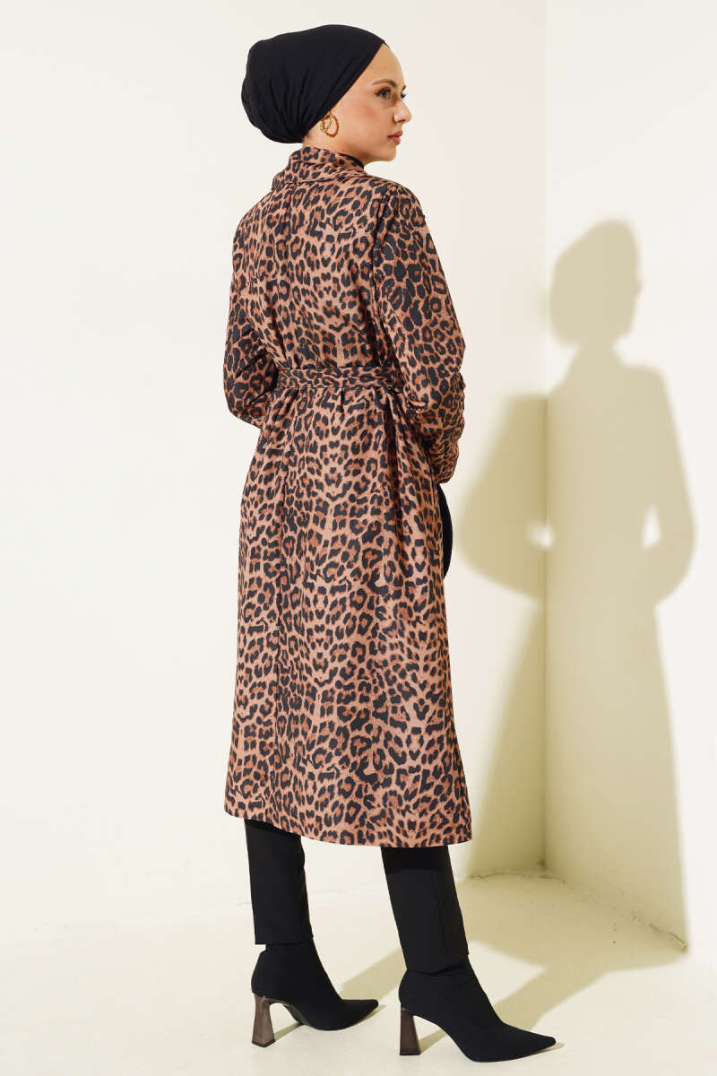 Belted Leopard Trench Coat - Camel