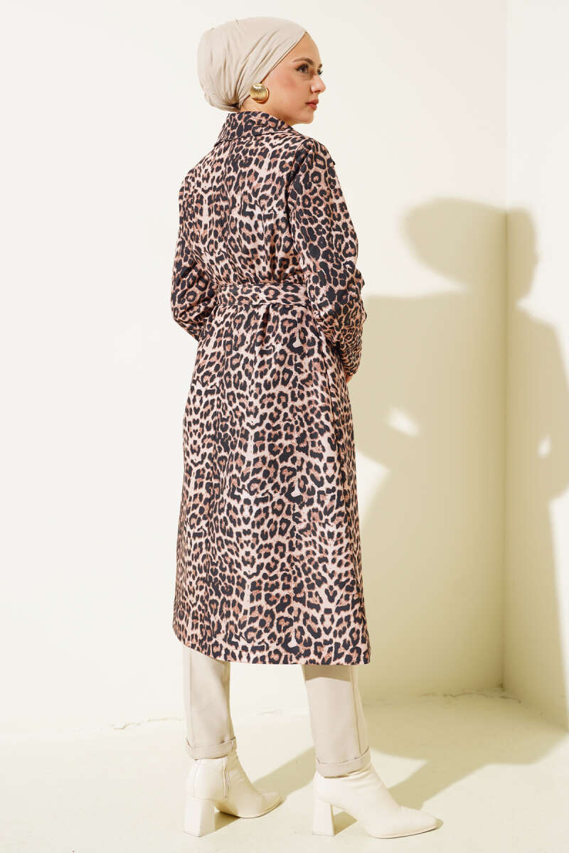 Belted Leopard Trench Coat - Latte
