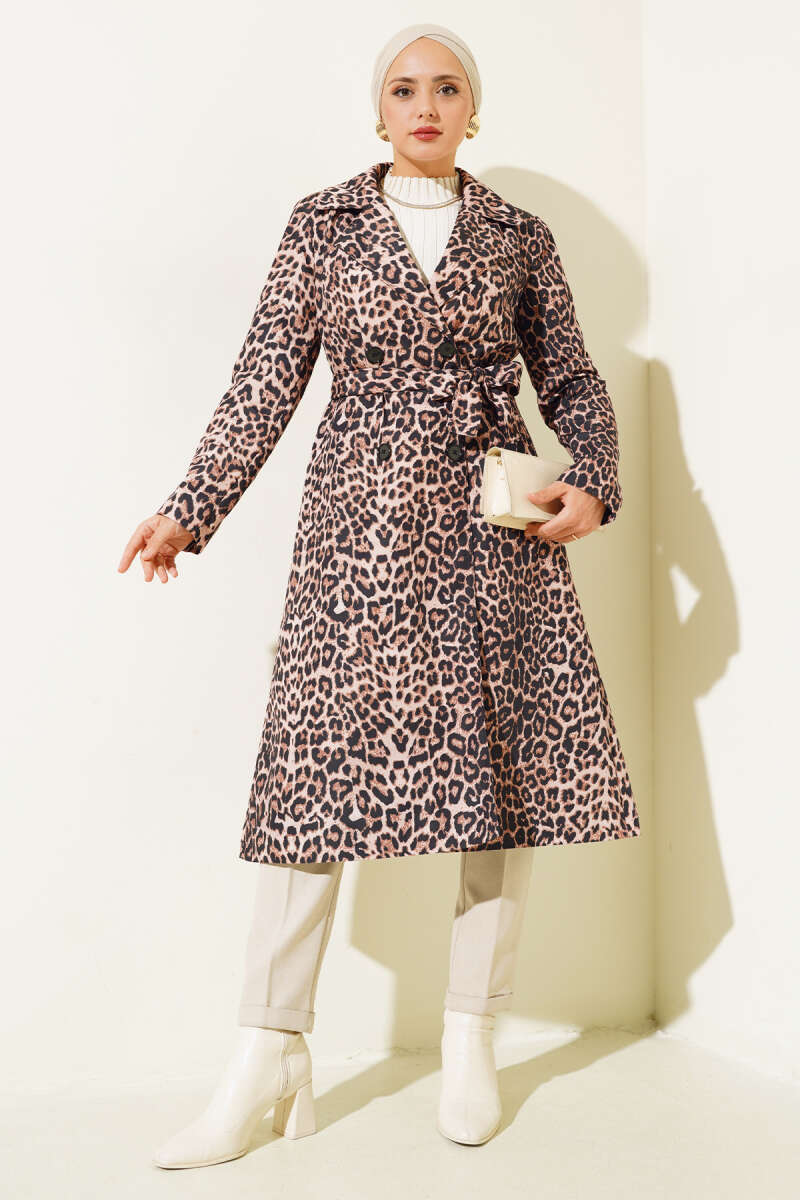 Belted Leopard Trench Coat - Latte