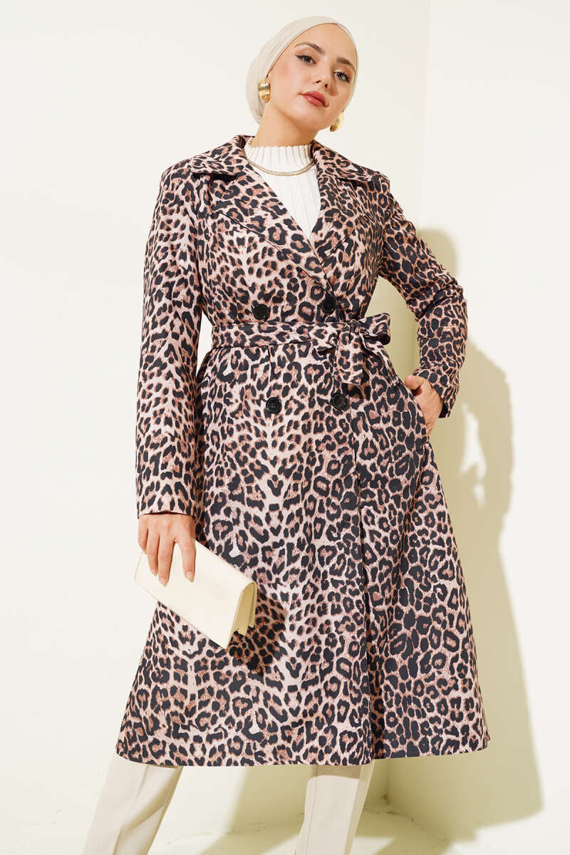 Belted Leopard Trench Coat - Latte
