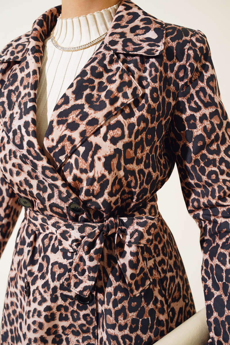 Belted Leopard Trench Coat - Latte