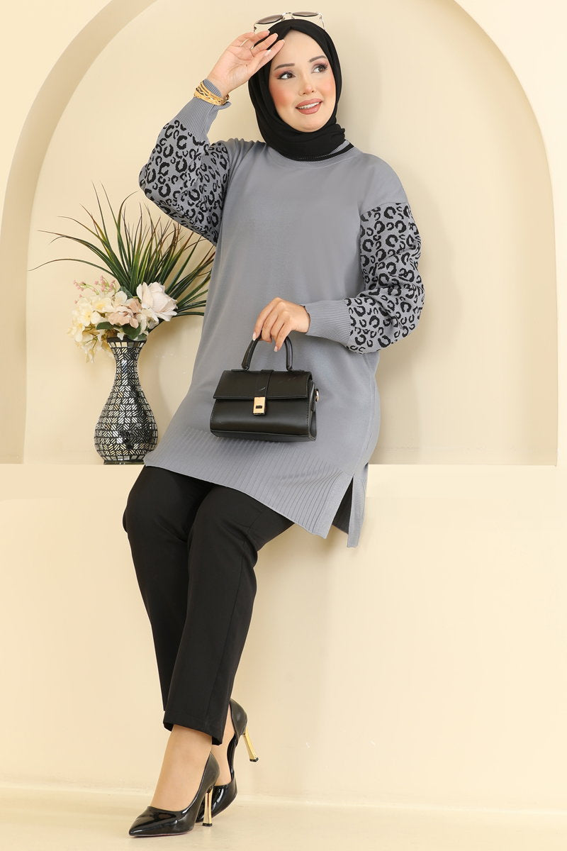 Leopard-Print Mercerised Tunic - Dark Grey