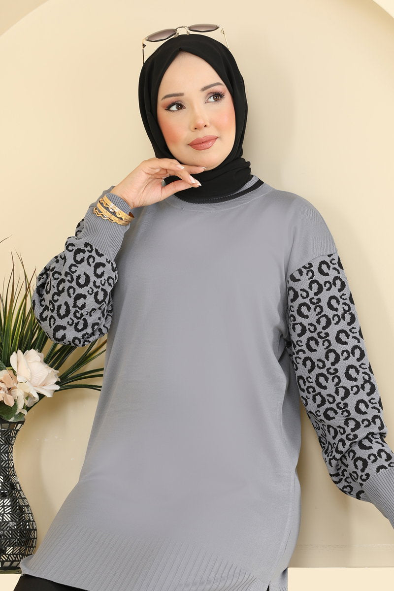 Leopard-Print Mercerised Tunic - Dark Grey