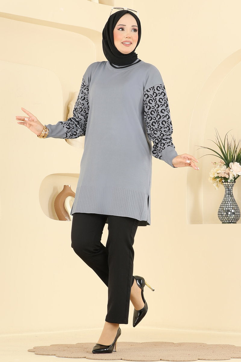Leopard-Print Mercerised Tunic - Dark Grey