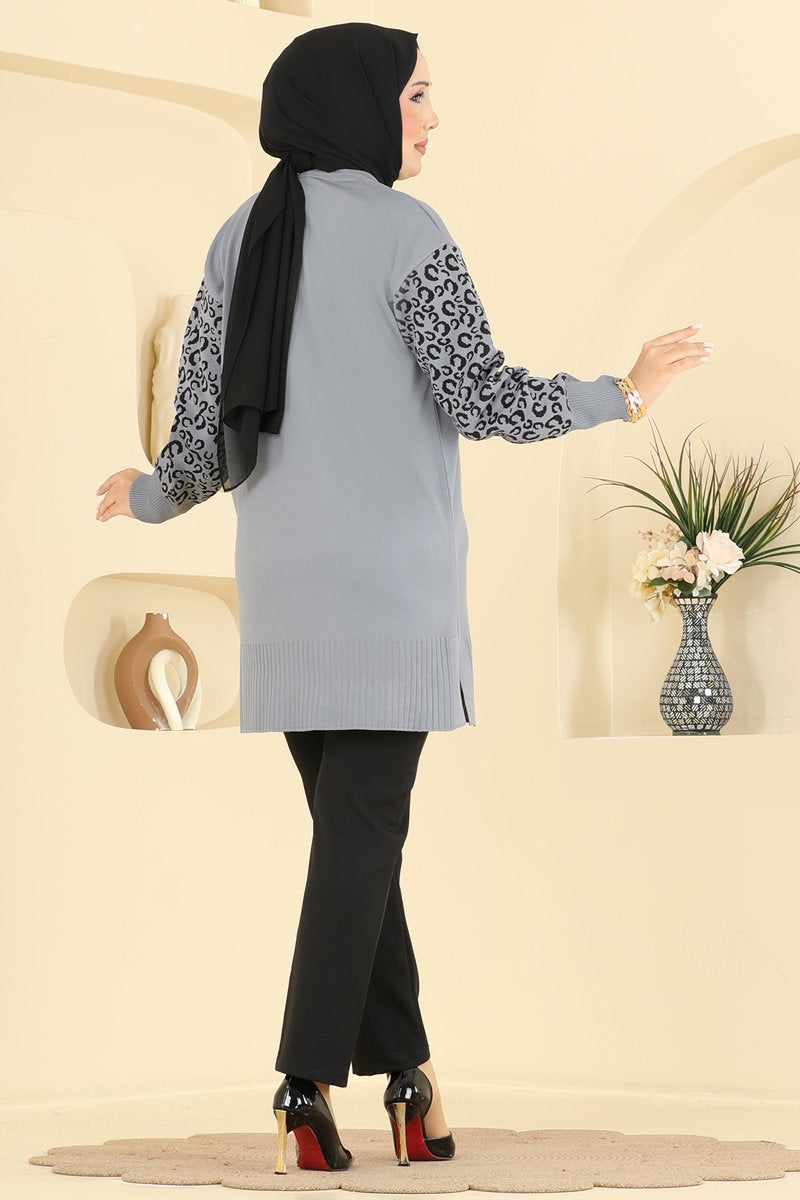 Leopard-Print Mercerised Tunic - Dark Grey