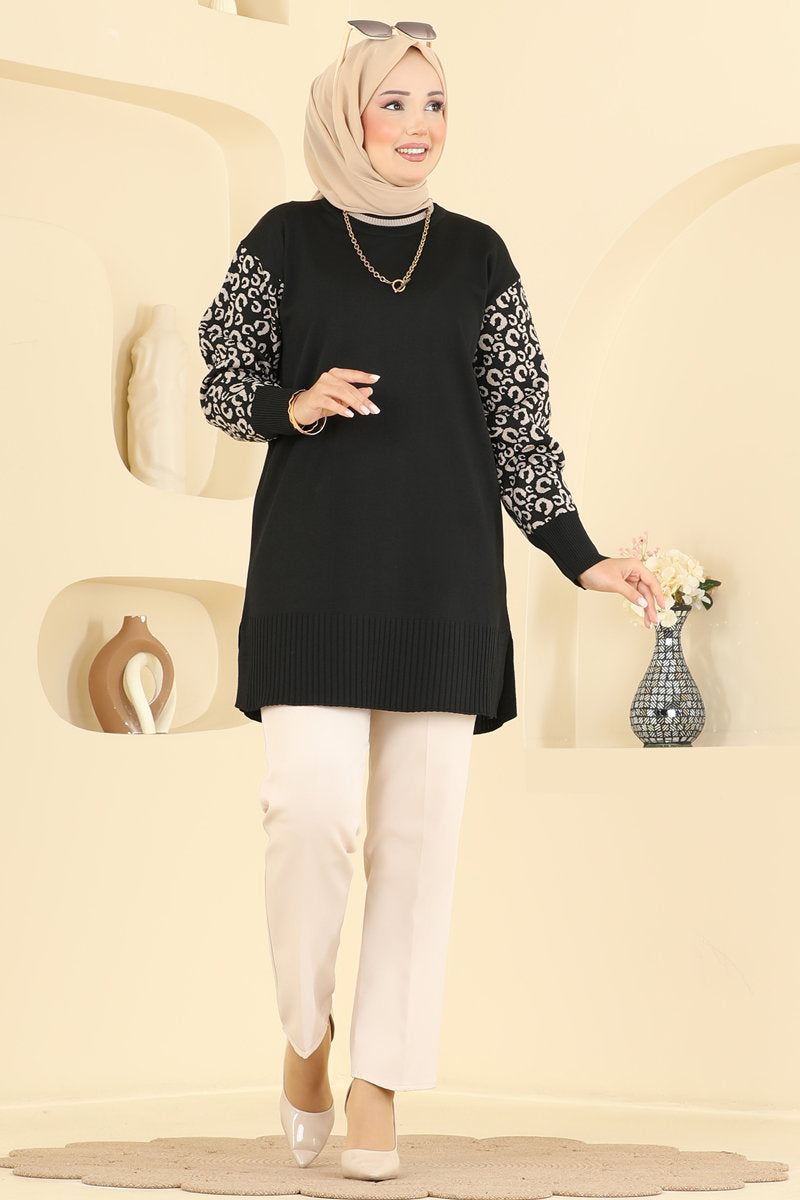 Leopard-Print Mercerised Tunic - Black
