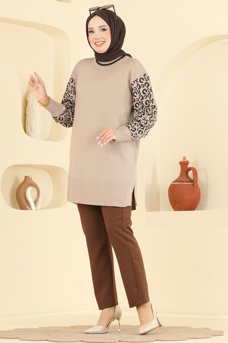 Leopard-Print Mercerised Tunic - Mink