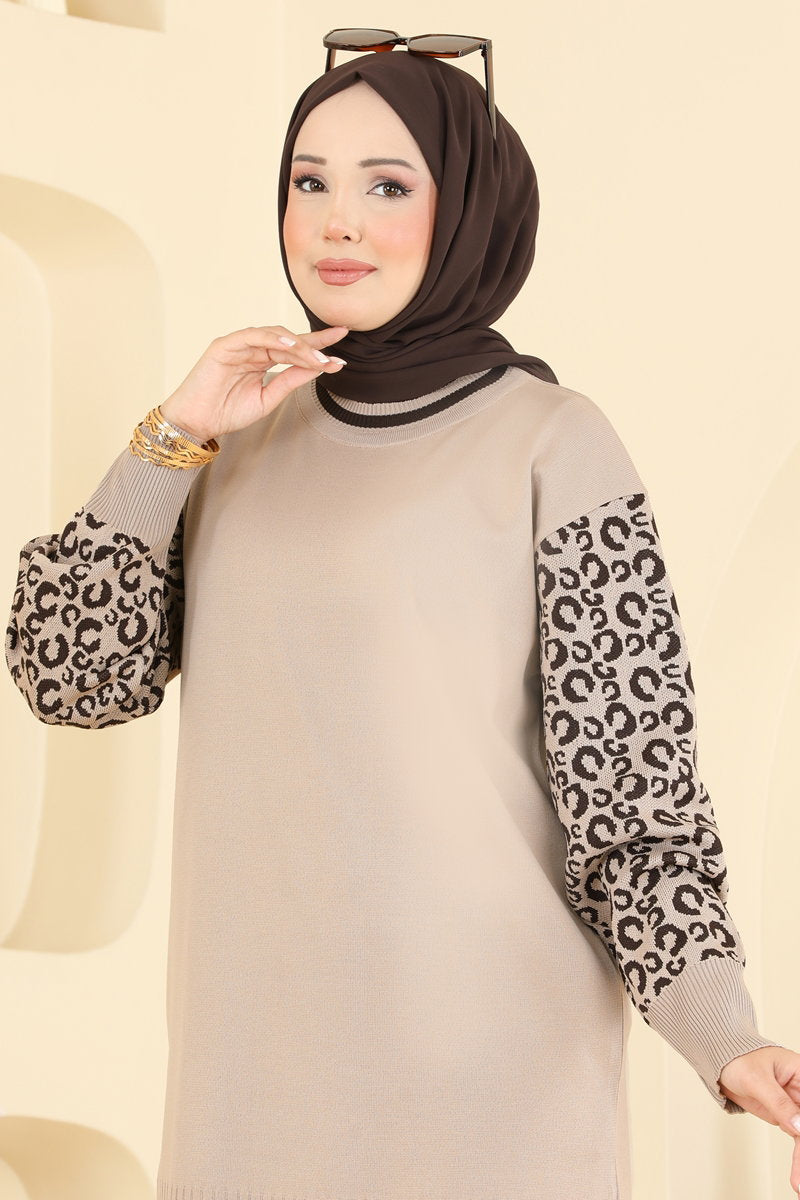 Leopard-Print Mercerised Tunic - Mink