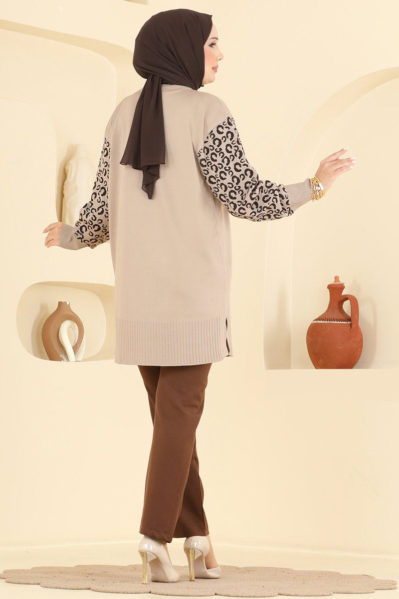 Leopard-Print Mercerised Tunic - Mink