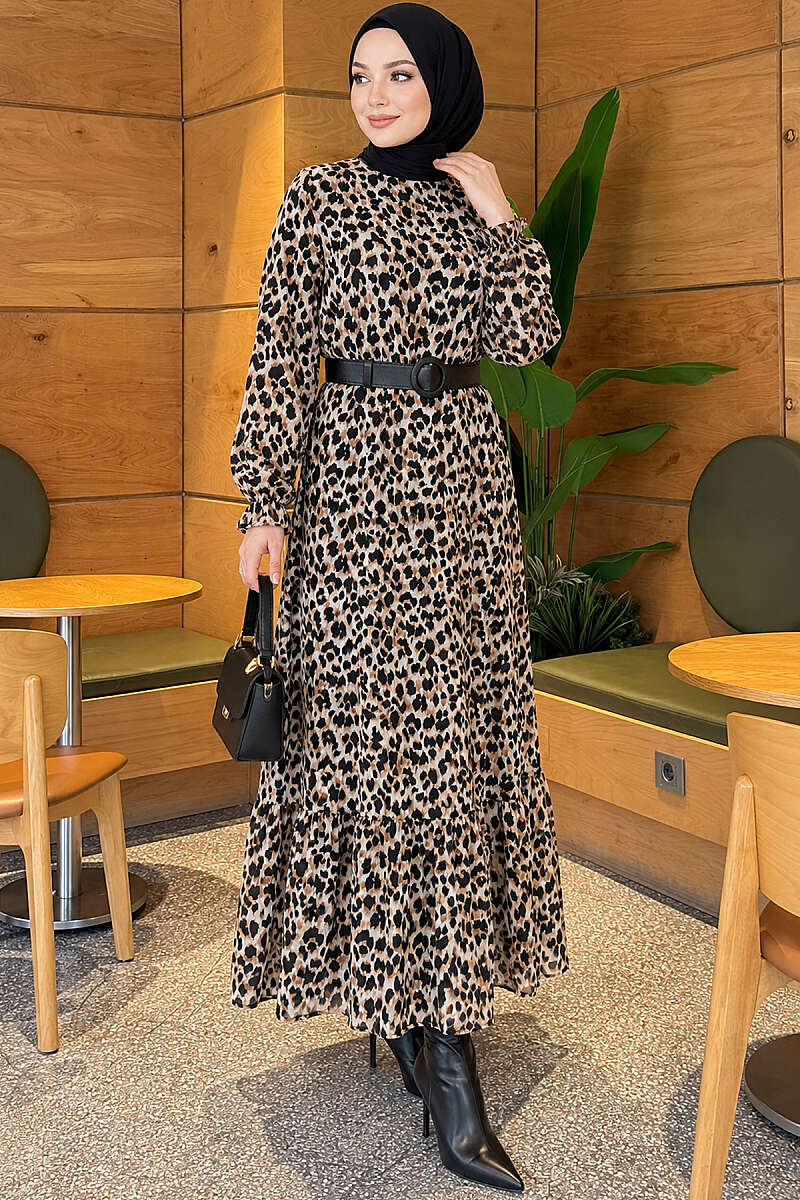 Leopard Print Chiffon Dress - Black