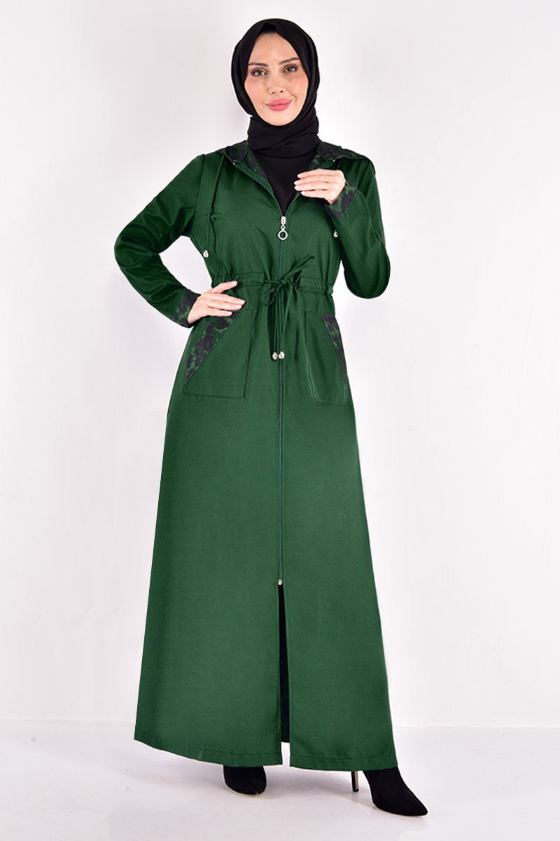 Leopard-Print Trench Coat - Emerald