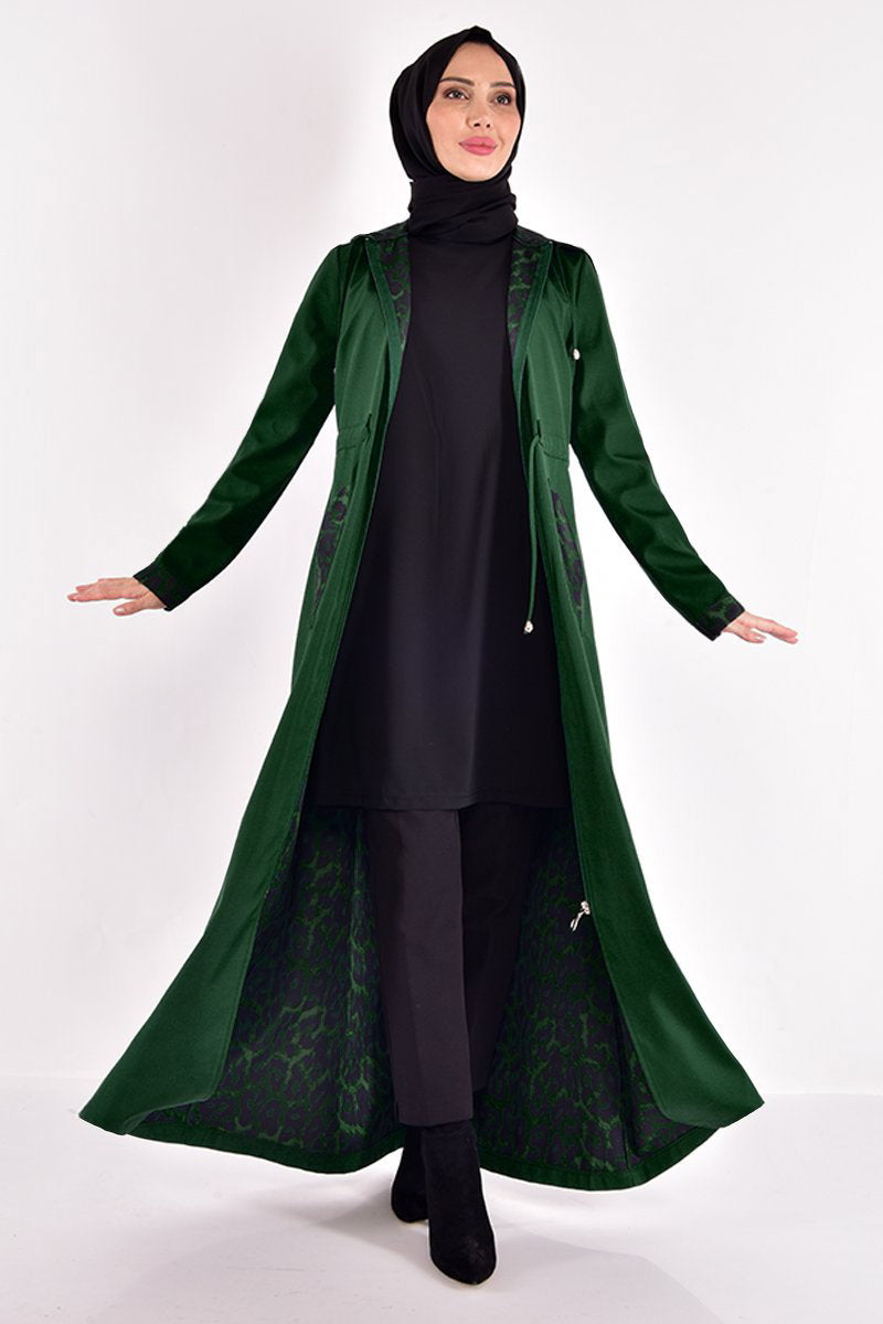 Leopard-Print Trench Coat - Emerald