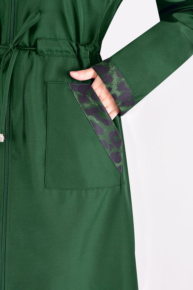 Leopard-Print Trench Coat - Emerald