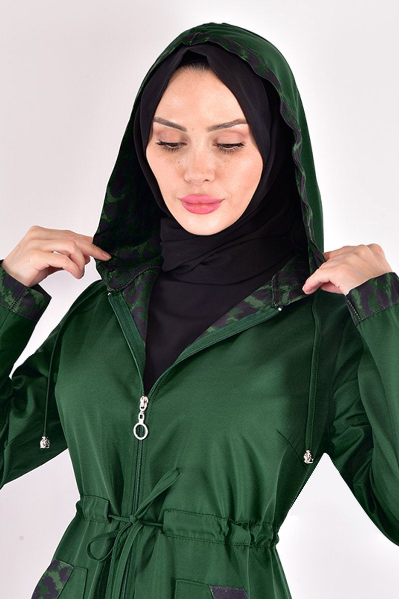Leopard-Print Trench Coat - Emerald
