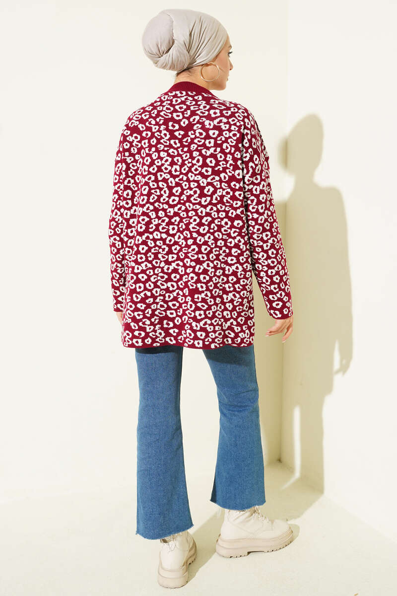 Leopard Knit Tunic - Burgundy