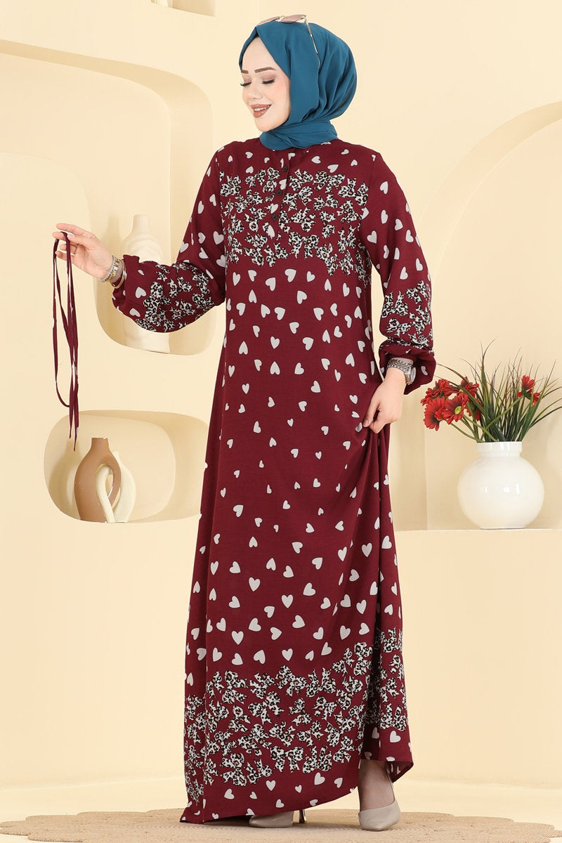 Viscose Dress with Leopard Detail - Burgundy