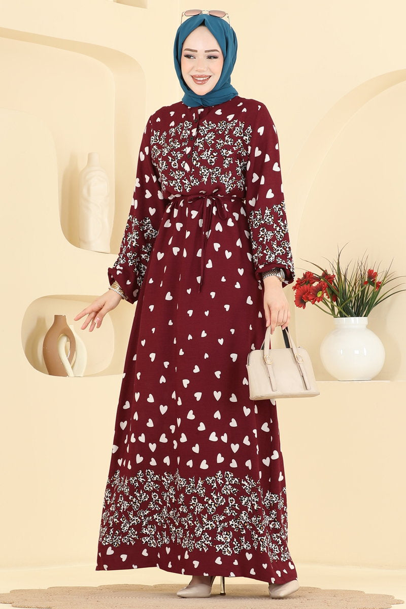 Viscose Dress with Leopard Detail - Burgundy