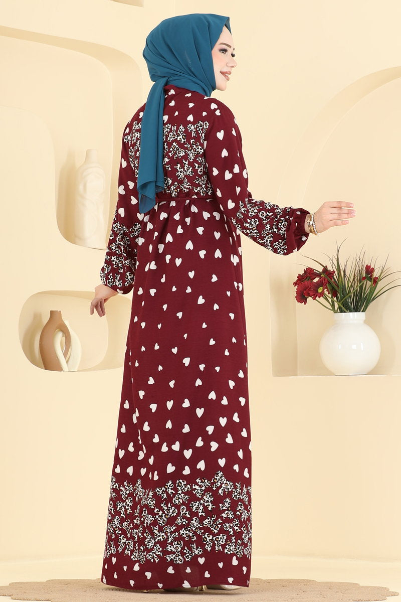 Viscose Dress with Leopard Detail - Burgundy